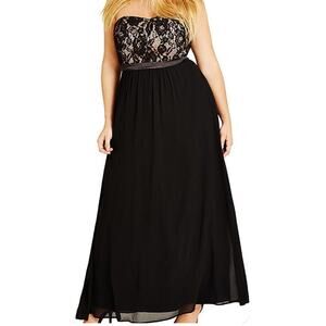 City Chic Black Strapless Lace Dress